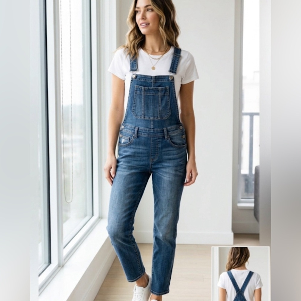 BLANKNYC Denim Overalls skinny straight size 26 medium dark wash jeans